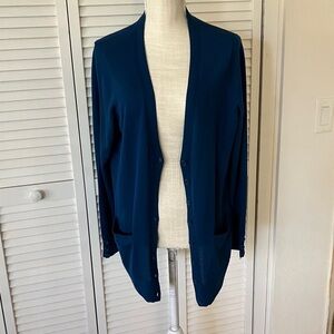 Sejour Long Merino Wool long Sleeve Sweater with pockets teal size L